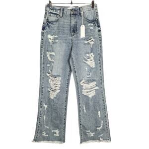 Petra 153 Distressed Wide Leg Jeans 5/26 High Rise Raw Hem Ripped 100% Cotton